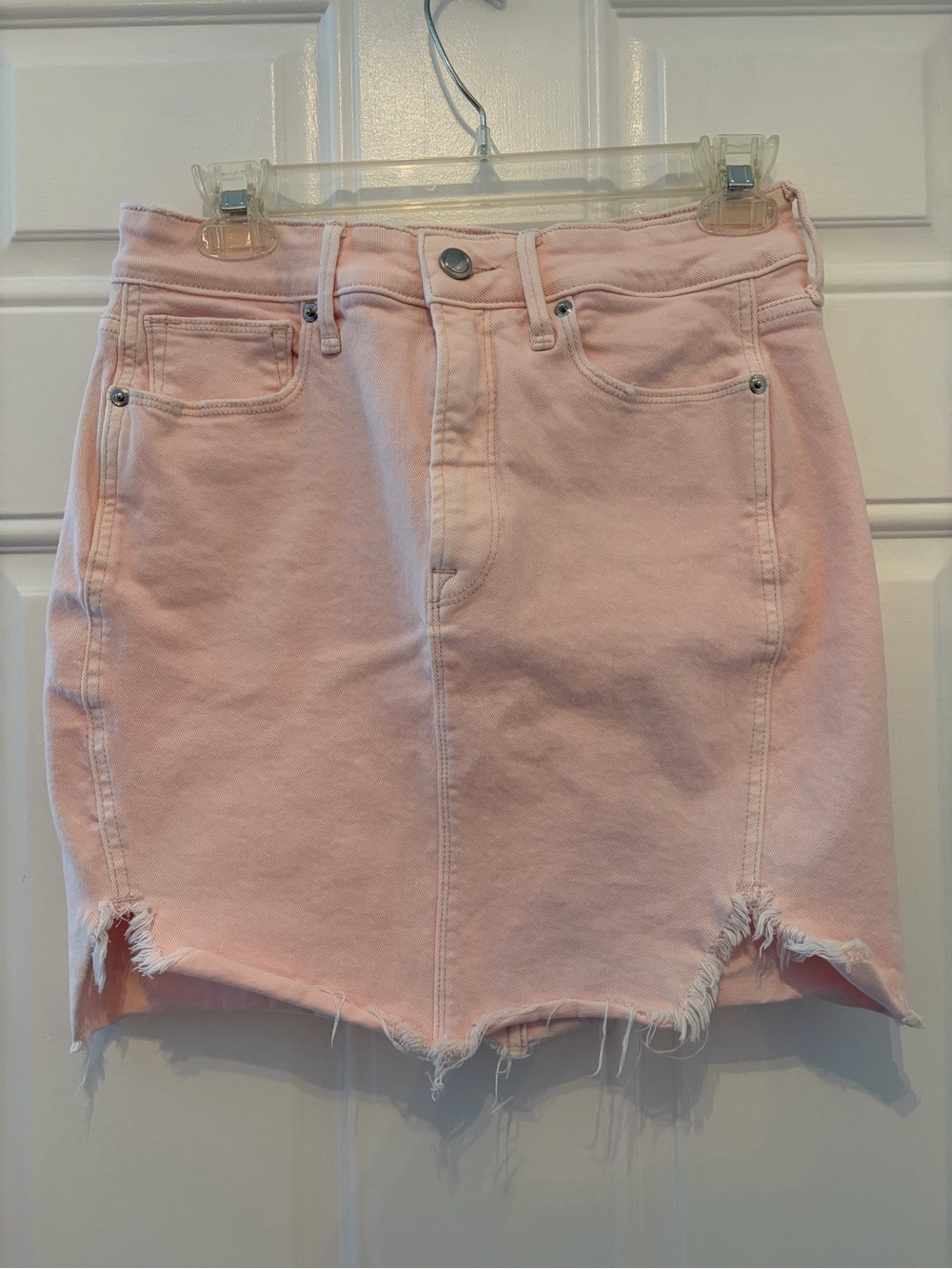 Good American Light Pink Denim Mini Skirt - Frayed Hem